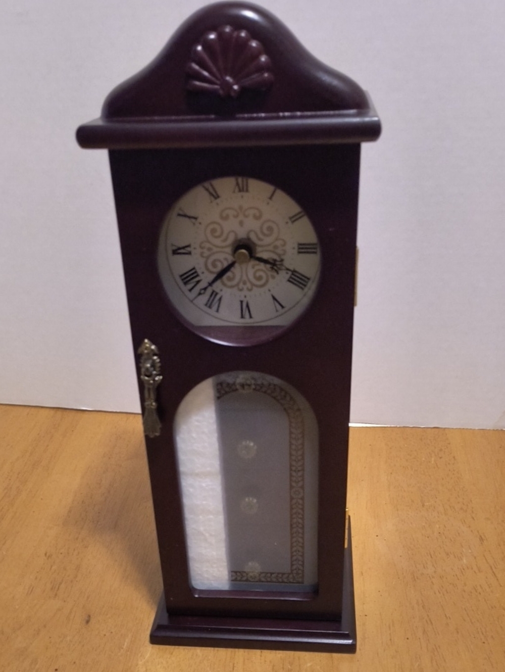 Classic Wall Clock Cabinet in Dark Brown Jewelery Case Avon Vintage 14 Inch B8